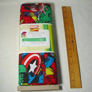 NEW Marvel Comics Creative Cuts Cotton FABRIC, 2 Yds MIP, Hulk Ironman Spiderman